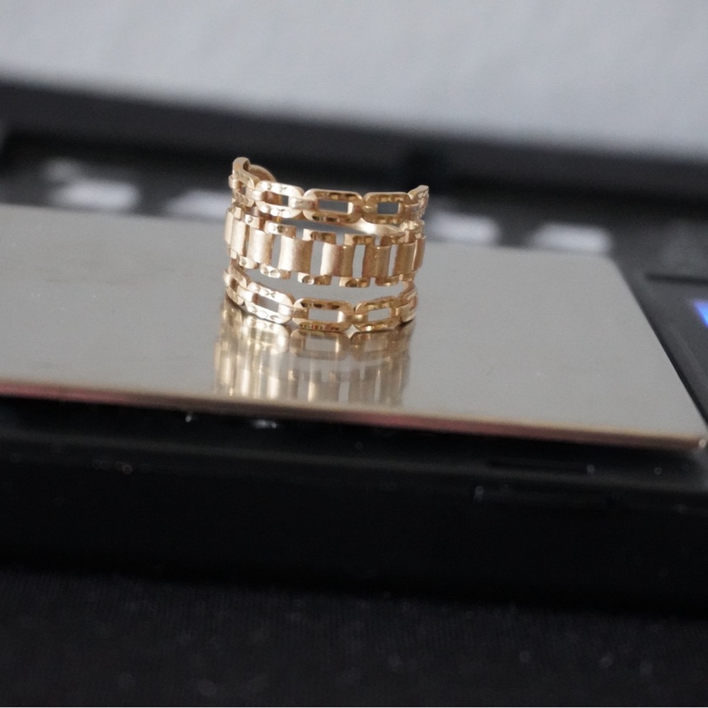 18k Solid Yellow Gold Multi-Row Chain Link Wide Band Ring - Women Jewelry